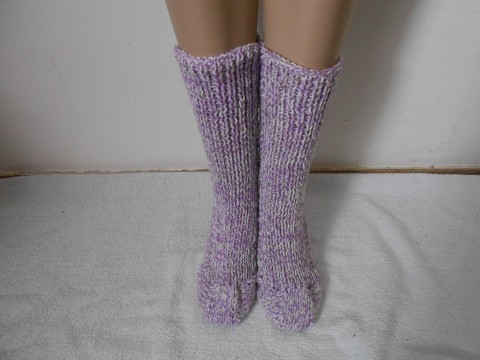 Pletené ponožky s vlnou vel. 36-37 fialová bílá akryl ponožky vlna 