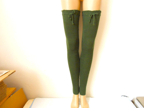 Maxi návleky na nohy s vlnou maxi akryl khaki vlna dlouhé návleky 