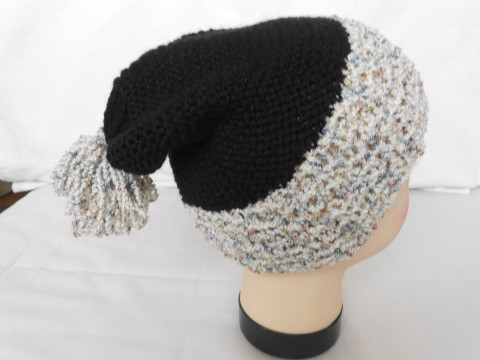 Dámská čepice s vlnou čepice černá béžová akryl vlna 