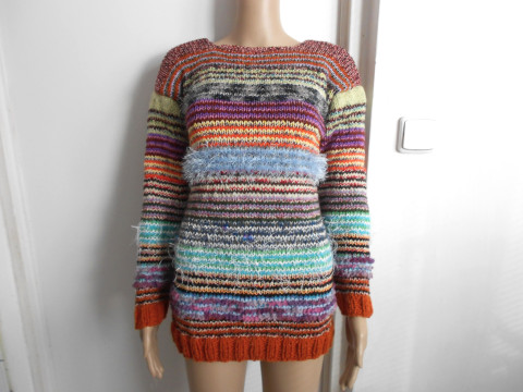 Ručně pletený svetr S,M modrá bílá svetr akryl rezavá vlna merino 