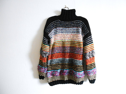 Pletený svetr L,XL se stojáčkem modrá bílá svetr akryl rezavá vlna merino 