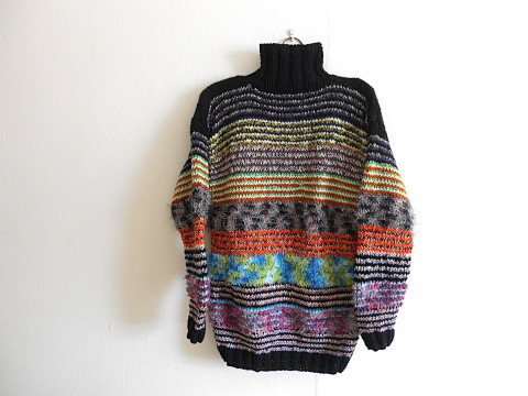 Pletený svetr S,M se stojáčkem modrá bílá svetr akryl rezavá vlna merino 