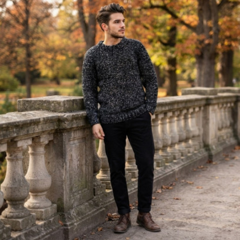 Pánský svetr s vlnou L,XL s černá hnědá šedá svetr pánský akryl vlna m 