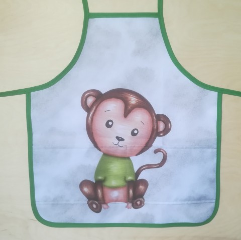 Zástěrka malá s kapsou - opička opice opička zvíře dětská kapsička zástěrka zvířátko kapsa zástěra do školy do školky na vaření nepromokavá zavazovací s kapsou 