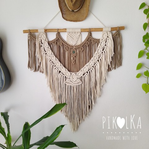 Macramé se srdcem z Avanturínu dekorace závěs písek natural drhání macramé macrame 