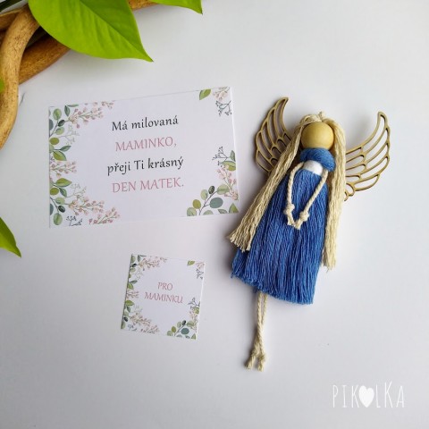 Andělka a přání - Den matek - modrá modrá andělka andel den matek boho prani macrame darek podekovani pranicko 