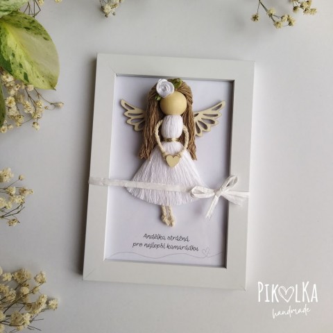 Obraz - andělka pro kamarádku dekorace květina zlatá růžová anděl andělka maminka bíla den matek boho macrame andel strazny 