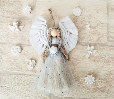 Blankytná drhaná andělka - Lily anděl andělka drhání macramé závěsná dekorace 