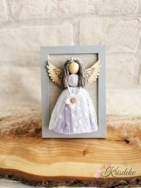 Macrame Andělka v rámečku- Zuzanka dekorace anděl andělka drhání macramé 