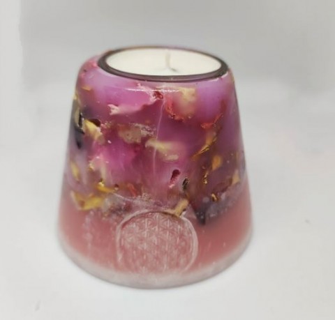 Svícen Botanical Art - Růžový dekorace svícen světlo meditace lampička sušené květiny 