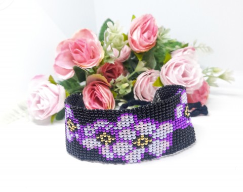 rozkvetlý tkaný náramek  violetky ručně vyrobený tkaný náramek kvě 