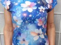 Tričko - květy na modré