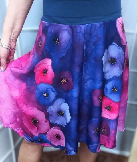 Půlkolová sukně - macešky L/XL letní sukně sukně po kolena 