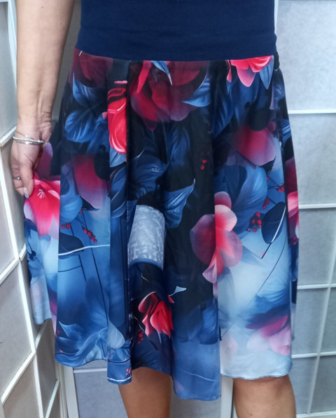 Půlkolová sukně - ibišek L/XL letní sukně sukně po kolena 
