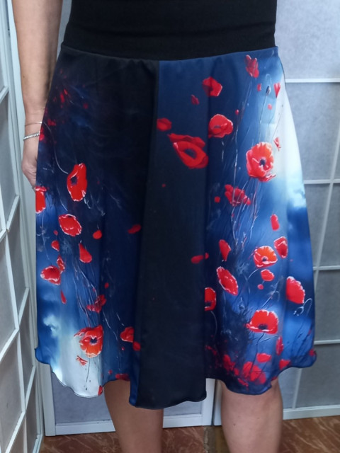 Půlkolová sukně - vlčí máky L/XL letní sukně sukně po kolena 