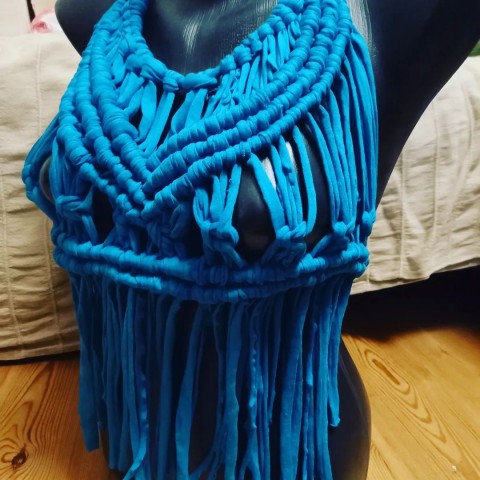 Macrame/boho top - tyrkysový top macrame boho šik letní tyrky 