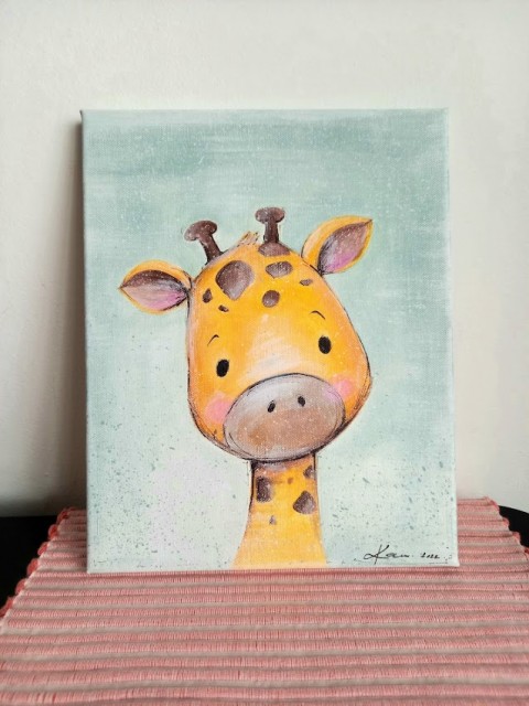Obrázek pro děti, akryl na plátně žirafa dětský obrázek pro děti do pokojíčku malovaý 