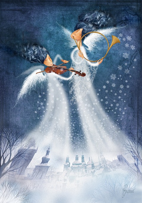Tichá noc housle sníh strom zima vánoce anděl praha hudba trubka 