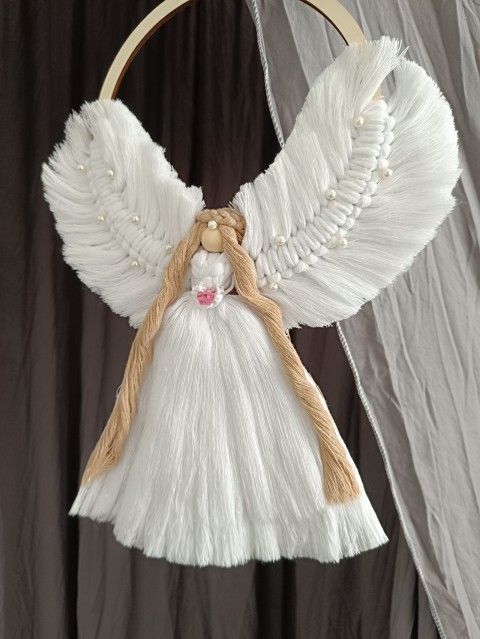 Perličková - Andělka na obruči dekorace vánoce ozdoba anděl andělka macramé 