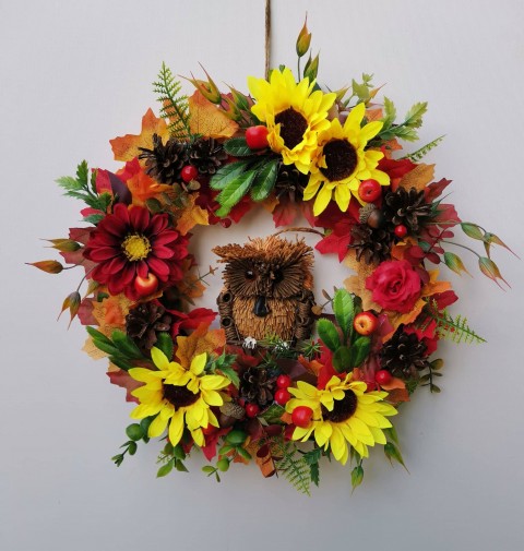 Podzimní věnec na dveře se sovou, 6 věnec květiny aranžmá podzimní s 