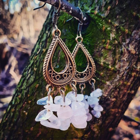 Růženinky náušnice růžová romantické růženín etno kameny polodrahokamy hippie boho 