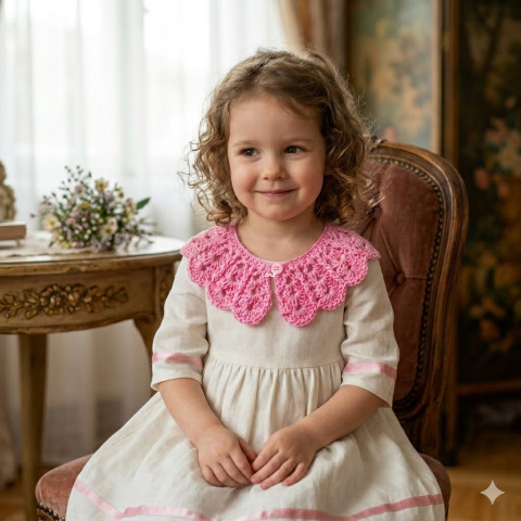 Háčkovaný límeček (dětský) doplněk růžová dívčí dětský háčkovaný ozdoba slavnostní slavnost límeček crochet 