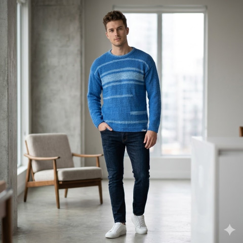 Svetr (unisex) modrá pletený svetr pánský dámský zimní akryl světlemodrá pružný unisex teplý pro pány pro ženy ručně pletený ke krku spadlé rukávy 