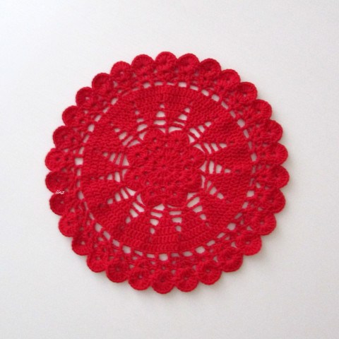 Háčkovaná dečka červená bavlna háčkované akryl prostírka dečka podložka ubrousek mandala handmade podšálek na stůl pod hrnek pod talíř pod misku 