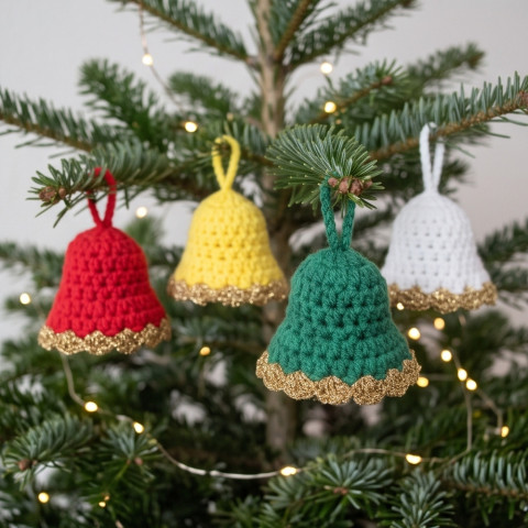 Háčkované zvonečky - sada červená dekorace zelená vánoce zlatá bílá vánoční sada zvoneček zvonek žlutá ozdoba háčkované handmade 4kusy 