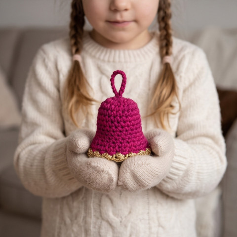 Háčkovaný zvoneček dekorace vánoce zlatá háčkovaný zvonek ozdoba vínová handmade purpurová vánoční ozdoba 