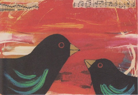 Scrapbooková čtv. Colorful Life 5 papír malba ptáčci scrapbook přáníčko cardmaking noty čtvrtka tvoření kos 