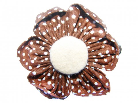 Skřipec - Retro kakaový puntík brož šperk sponka květina ozdoba kytka skřipec 100% bavlna do vlasů pineta na řetízek český produkt kovová galanterie 