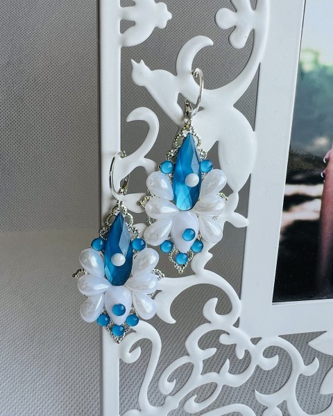 Modrobílé krásky náušnice luxusní luxus náušničky náušky crystal zářivé crystal ab modrobílé kamínkové bílomodré lepené 