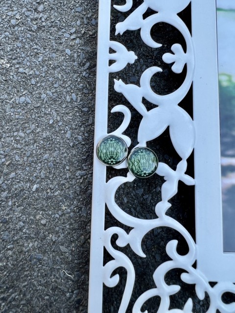 Náušnice - vzor zelený šperk šperky zelená náušnice zelené bižuterie akce pryskyřice náušničky náušky vzor vzory vzorované výprodej pryskyřicové 