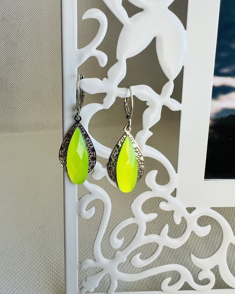 LC jemné - žlutý neon kamínky náušnice žlutá svatba neon luxusní bižuterie luxus náušničky náušky svatební ples plesové bižuterní crystal bižu kamínek žluté neonové na ples kamínkové neonky luxury svědek crystals 