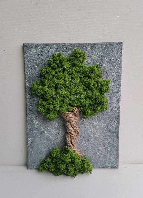 Mechový strom, 30x40 dekorace obraz zelený strom života mechový obraz sobí mech mechová dekorace mechový strom 