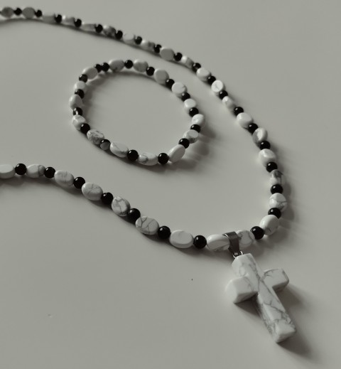 Náhrdelník+náramek z magnezitu náramek náhrdelník magnezit kříž 
