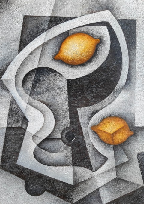 Zátiší se dvěma citrony malba zátiší abstrakce abstraktní citron olejomalba kubismus kubistická evžen ivanov 