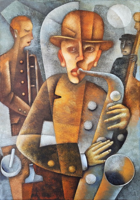 'Round Midnight portrét malba olejomalba jazz saxofon kubismus kubistická evžen ivanov 'round midnight 