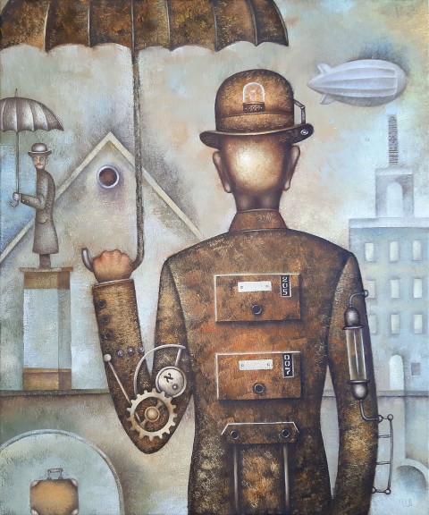 Hvězdný katalog portrét malba steampunk muž olejomalba surrealismus steampunkový evžen ivanov surreální hvězdný katalog 