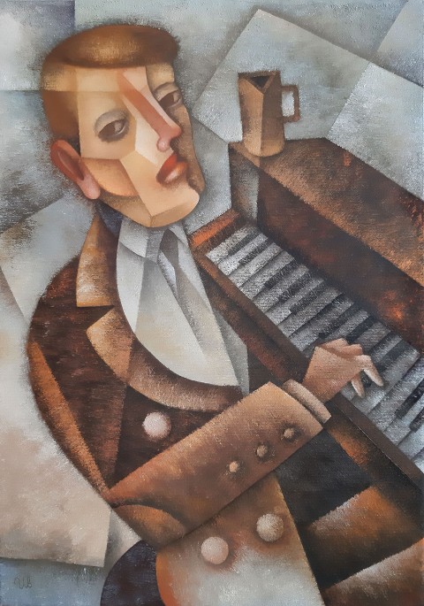 Pianista portrét malba olejomalba jazz piano pianista kubismus kubistická evžen ivanov 
