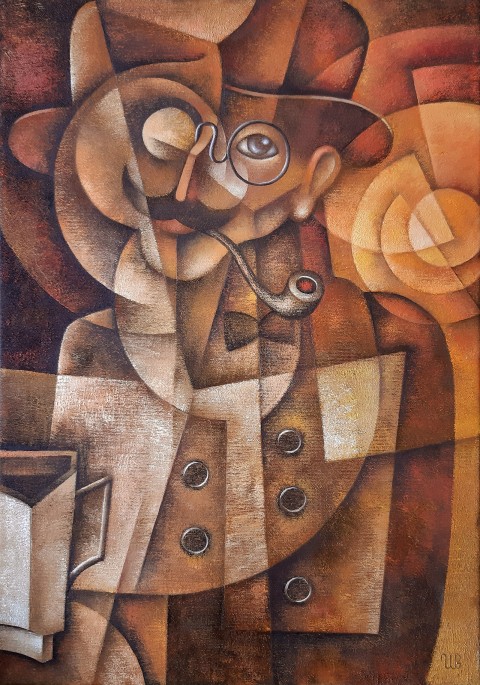 Muž s novinami portrét malba olejomalba kubismus kubistická evžen ivanov 