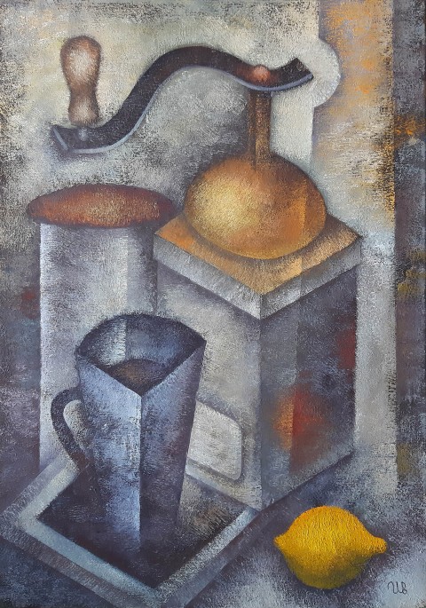 Zátiší s citronem malba zátiší citron olejomalba kubismus kubistická evžen ivanov 