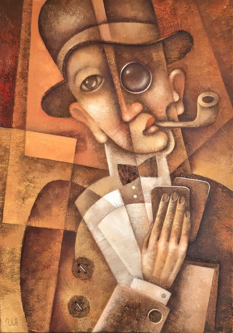 Hráč pokeru portrét malba olejomalba kubismus kubistická evžen ivanov hráč pokeru 