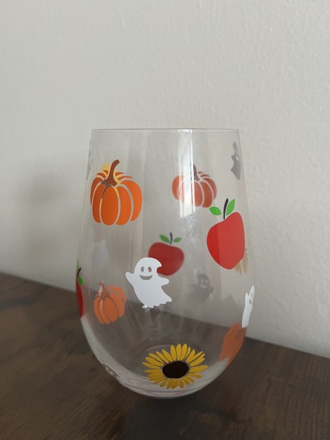 Sklenička s podzimním motivem dekorační sklenička s podzimním  vhoná na studený nápoj 