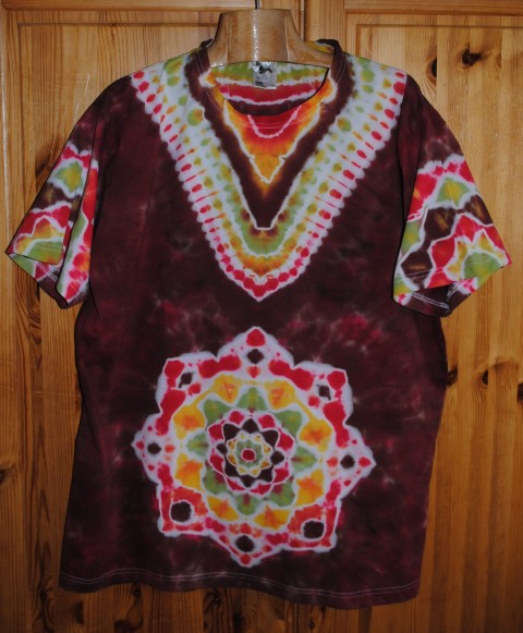 Batikované tričko XL - Pouštní růže batika přírodní top květ mandala lotos hippie země batikovaný léto moře 