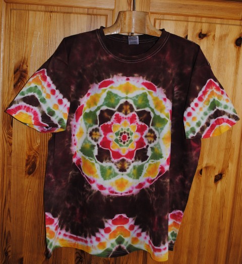 Batikované tričko XXL - Indiánské přírodní top květ tričko mandala lotos hippie indiánské batikovaný léto moře 