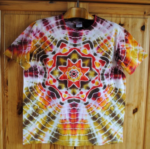 Batikované tričko L - Prozářený les batika přírodní hnědá mandala hippie bohémský 