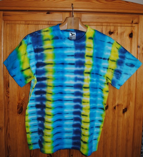 Batik. tričko XL - Neklidná hladina voda moře modrá batika veselé léto tyrkysová sluníčko vlnky hippie batikované 