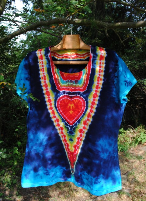 Batikované tričko - Čisté sdrce srdce modrá srdíčko batika léto hippie batikované bohémské 